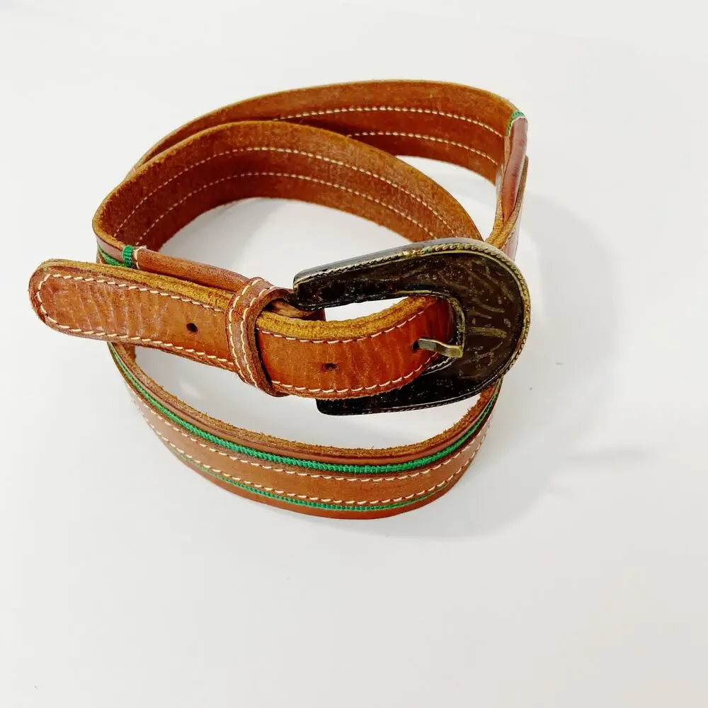 Italian Leather Belt With Green Accents Size Large